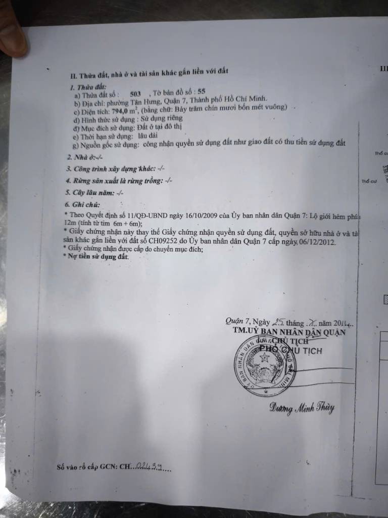 Bán Đất HXH Trần Xuân Soạn, Tân Hưng, Quận 7. DT: 11 x 75m. CN: 800m2. CTXD: Hầm-7 tầng. Giá: 49 tỷ